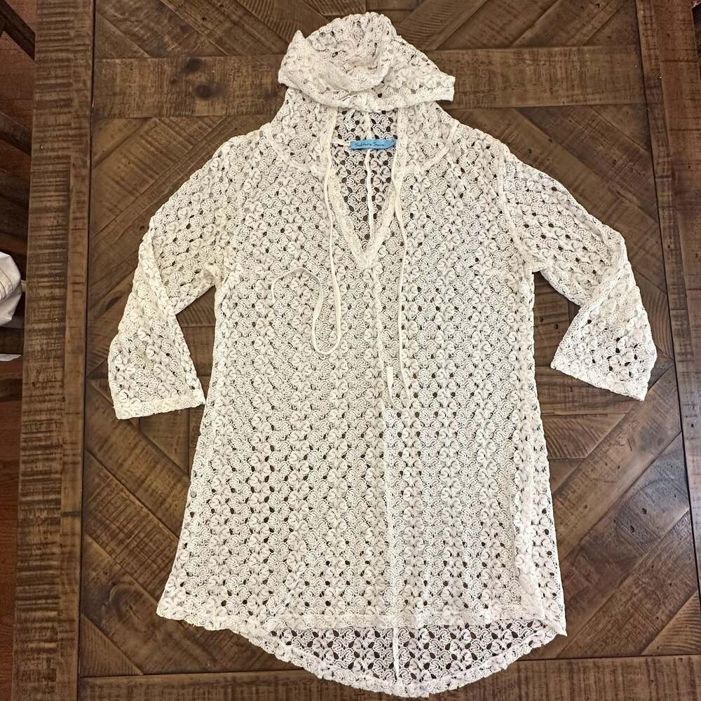 Solitaire Swim Ivory Crochet Lace Hooded Beach Cover-Up